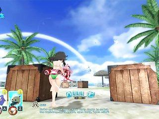 Japanisches Girl macht einen Blowjob auf dem Strand